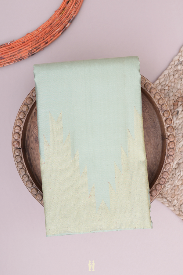Kanchipuram Silk Saree In Pastel Green With Temple Border