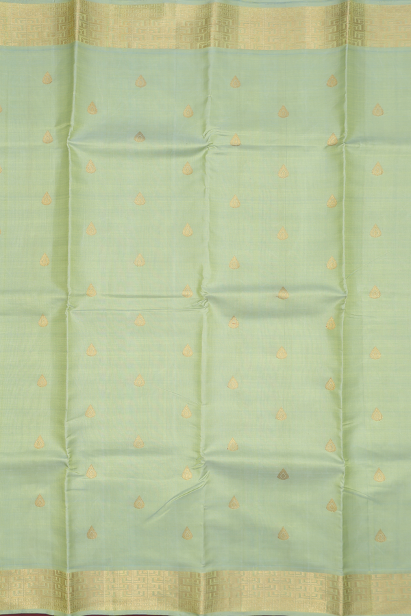 Kanchipuram Silk Saree In Pastel Green With Thilagam Buttas