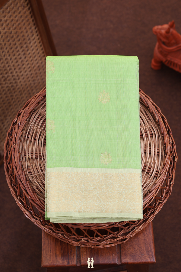 Kanchipuram Silk Saree In Pastel Green With Zari Buttas