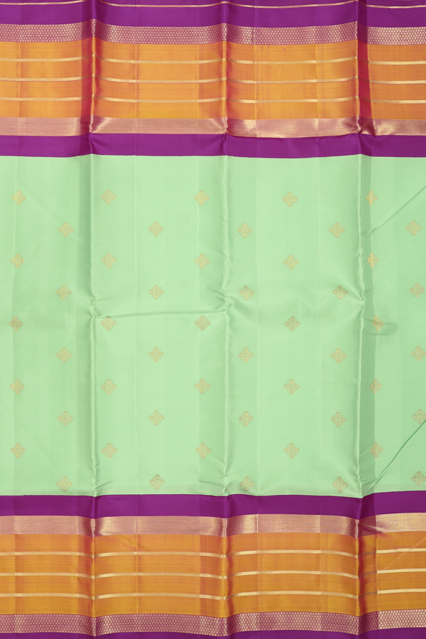 Kanchipuram Silk Saree In Pastel Green With Zari Buttas
