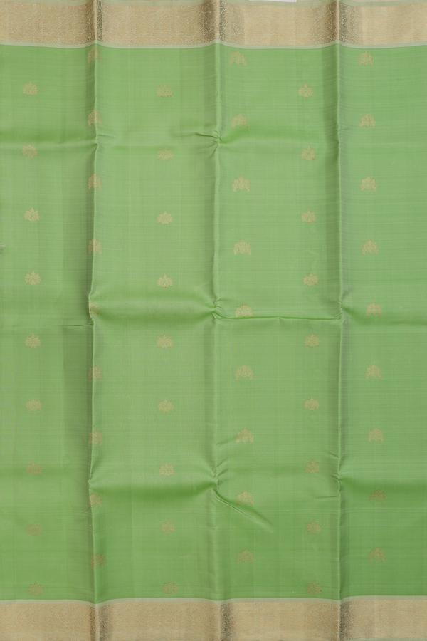 Kanchipuram Silk Saree In Pastel Green With Zari Buttas