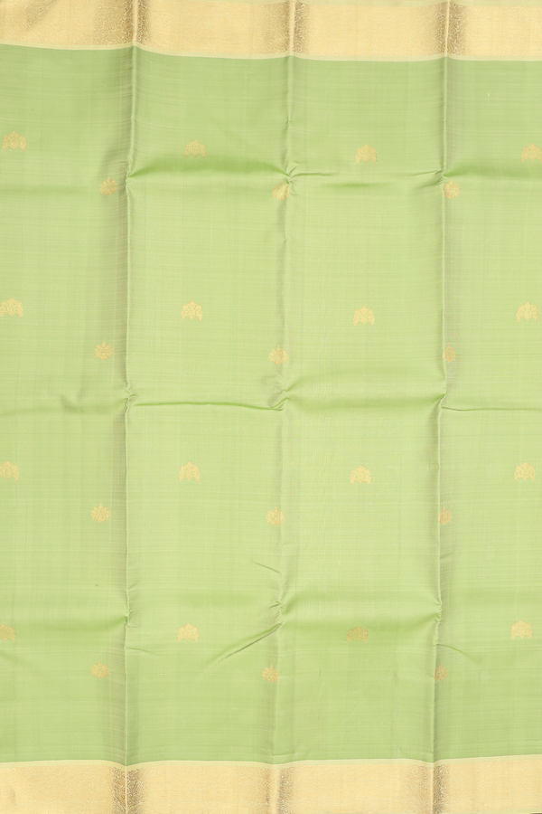 Kanchipuram Silk Saree In Pastel Green With Zari Buttas