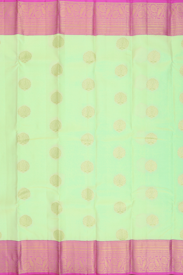 Kanchipuram Silk Saree In Pastel Green With Zari Buttas