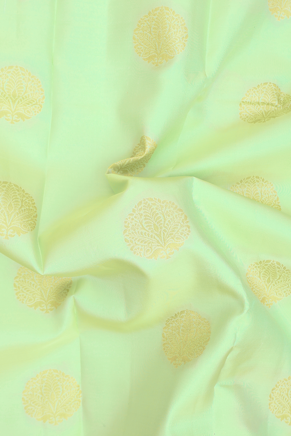 Kanchipuram Silk Saree In Pastel Green With Zari Buttas