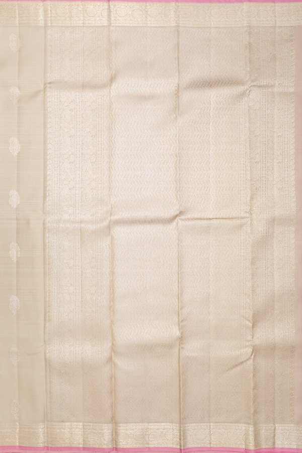Kanchipuram Silk Saree In Pastel Khaki With Paisley Buttas