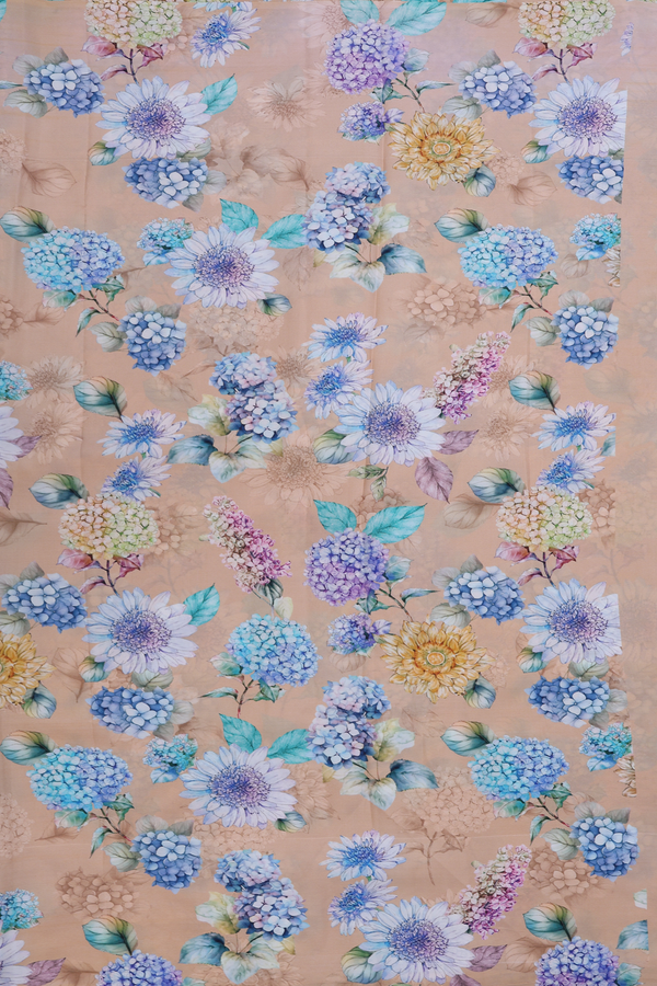 Kanchipuram Silk Saree In Pastel Orange With Floral Design