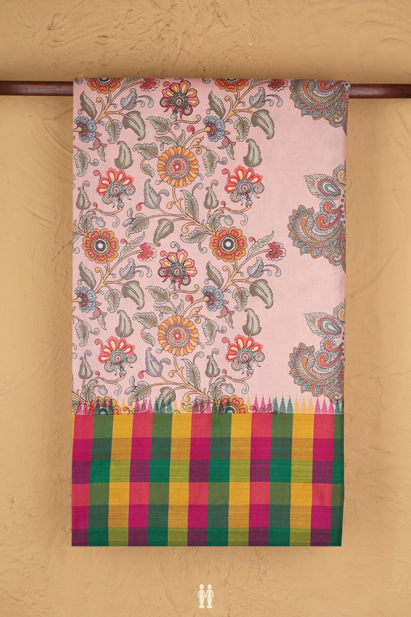 Kanchipuram Silk Saree In Pastel Orange With Floral Design