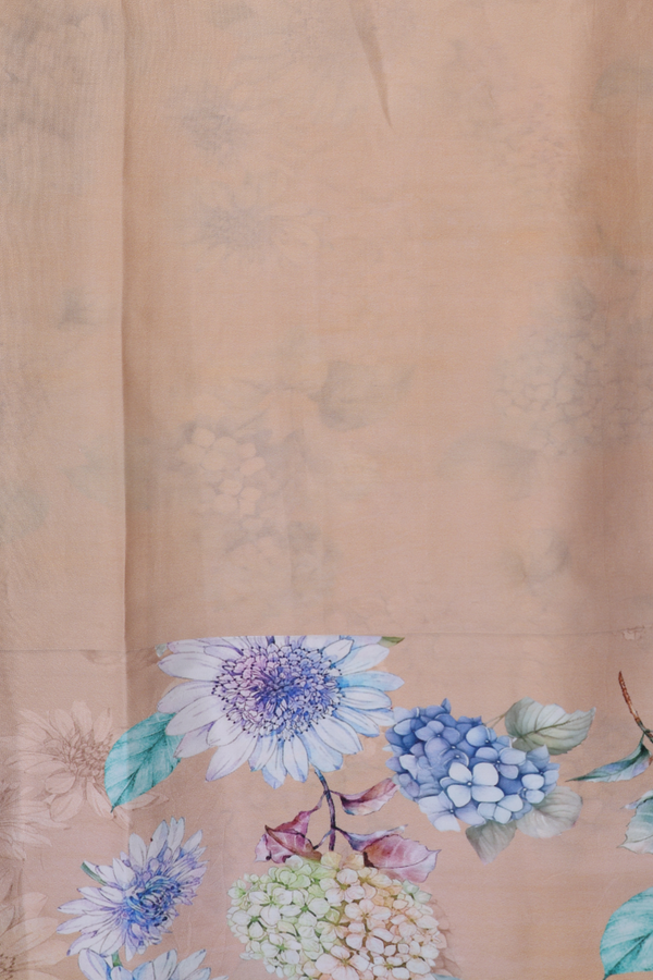 Kanchipuram Silk Saree In Pastel Orange With Floral Design