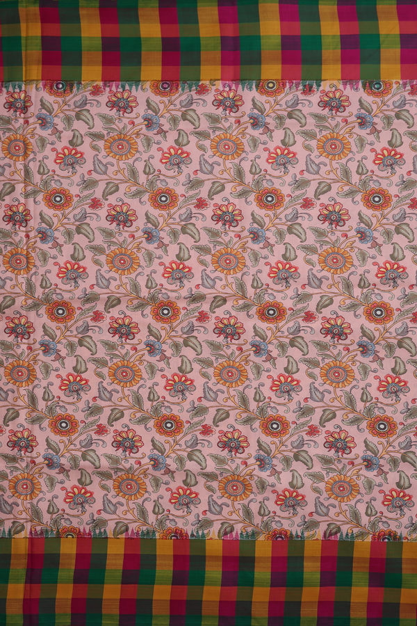 Kanchipuram Silk Saree In Pastel Orange With Floral Design