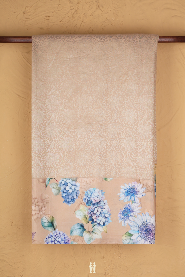 Kanchipuram Silk Saree In Pastel Orange With Floral Design