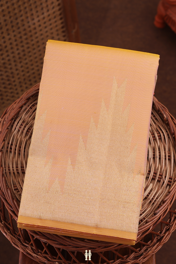 Kanchipuram Silk Saree In Pastel Orange With Temple Border