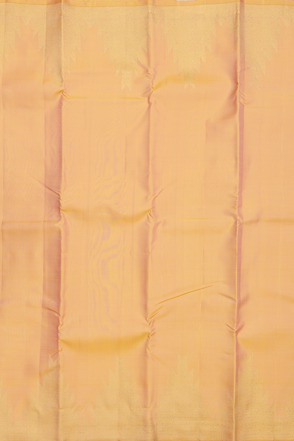 Kanchipuram Silk Saree In Pastel Orange With Temple Border