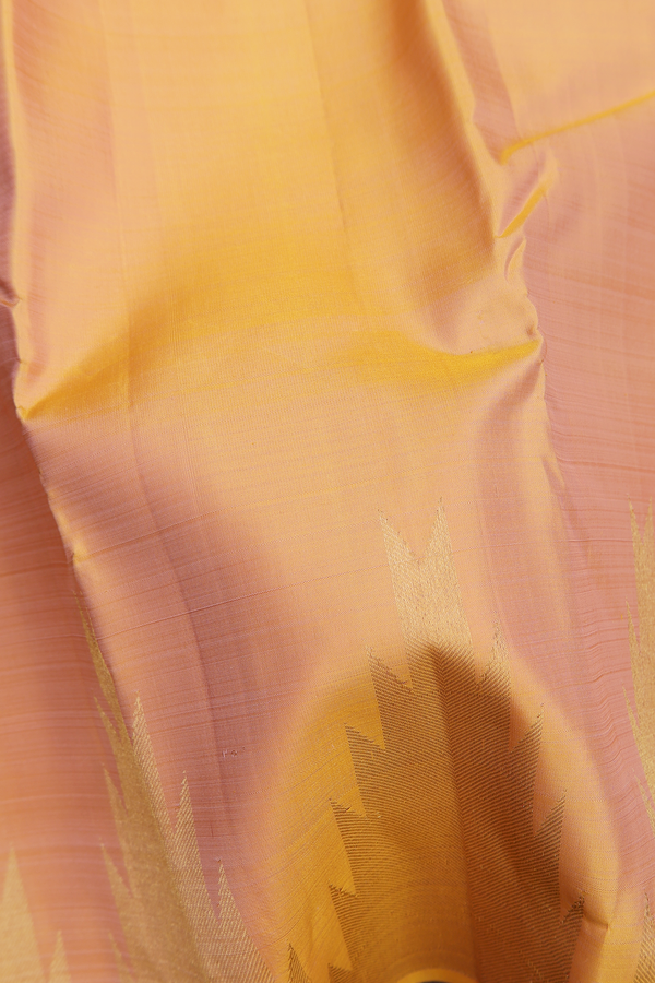 Kanchipuram Silk Saree In Pastel Orange With Temple Border