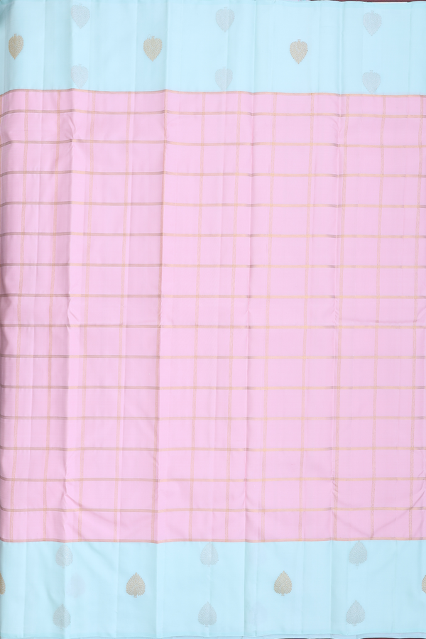 Kanchipuram Silk Saree In Pastel Pink With Checks Design