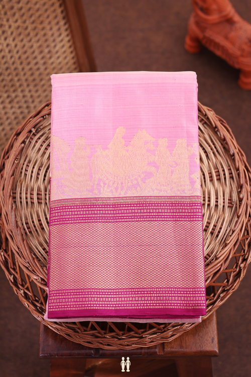 Kanchipuram Silk Saree In Pastel Pink With Floral Buttas