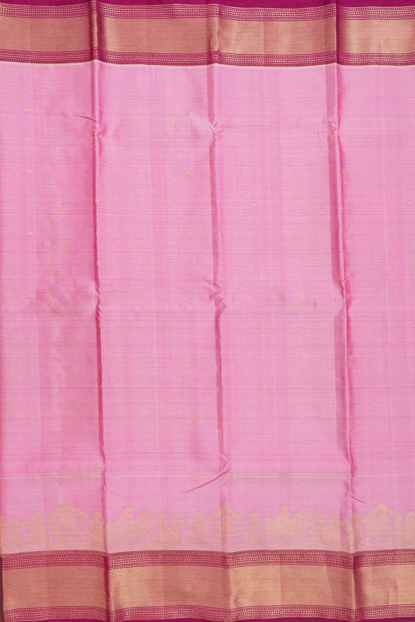 Kanchipuram Silk Saree In Pastel Pink With Floral Buttas