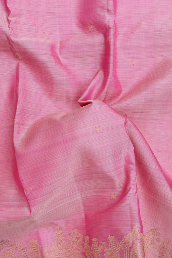 Kanchipuram Silk Saree In Pastel Pink With Floral Buttas