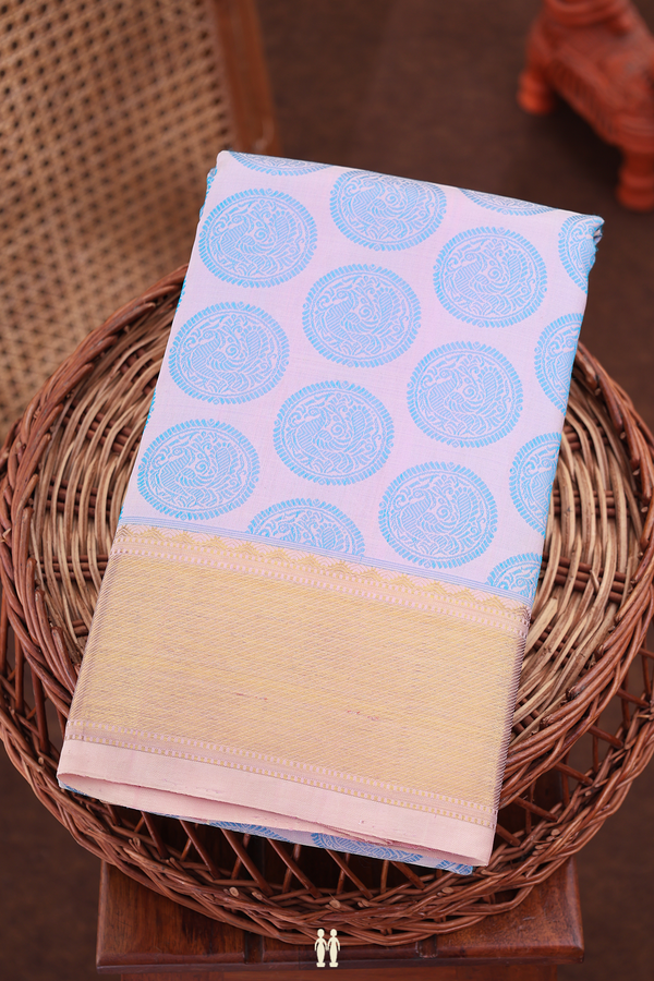 Kanchipuram Silk Saree In Pastel Pink With Jacquard Pattern