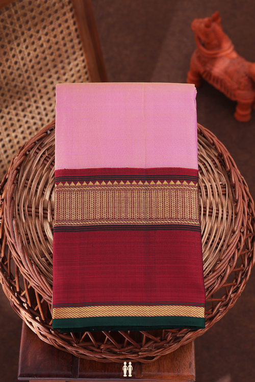 Kanchipuram Silk Saree In Pastel Pink With Korvai Border