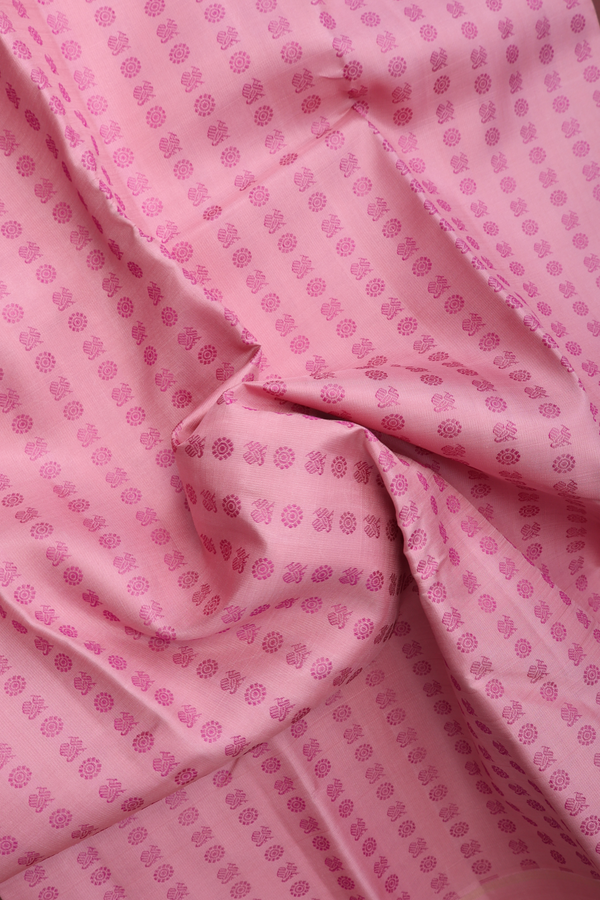 Kanchipuram Silk Saree In Pastel Pink With Peacock Buttas