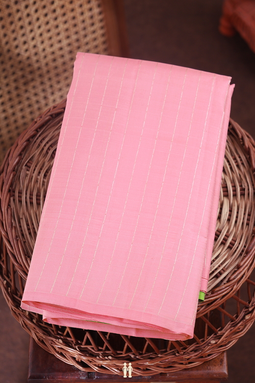 Kanchipuram Silk Saree In Pastel Pink With Stripes Design