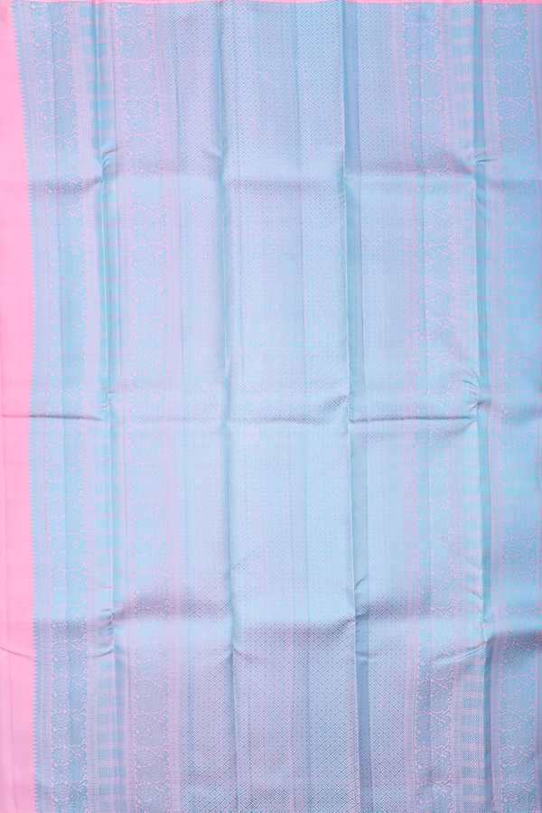 Kanchipuram Silk Saree In Pastel Pink With Temple Border
