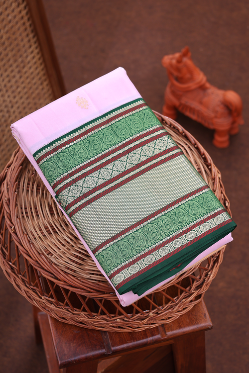 Kanchipuram Silk Saree In Pastel Pink With Zari Buttas