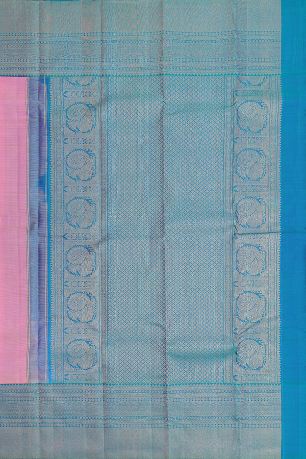 Kanchipuram Silk Saree In Pastel Pink With Zari Buttas