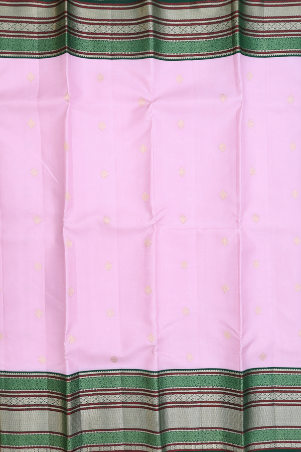 Kanchipuram Silk Saree In Pastel Pink With Zari Buttas
