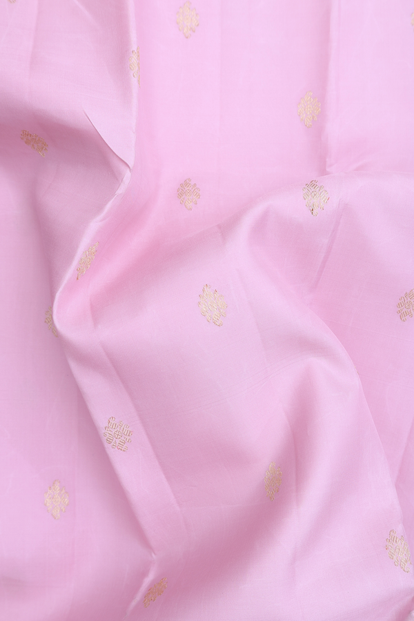 Kanchipuram Silk Saree In Pastel Pink With Zari Buttas