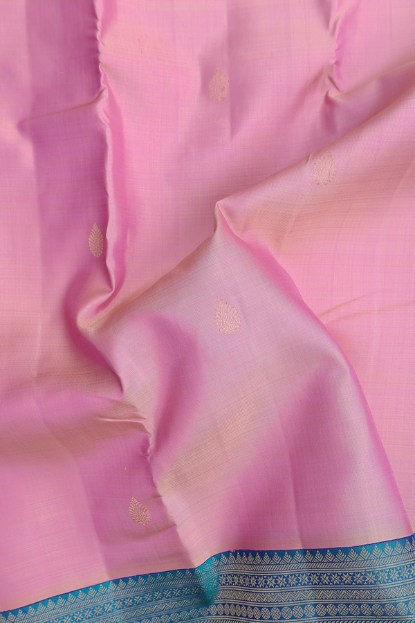 Kanchipuram Silk Saree In Pastel Pink With Zari Buttas