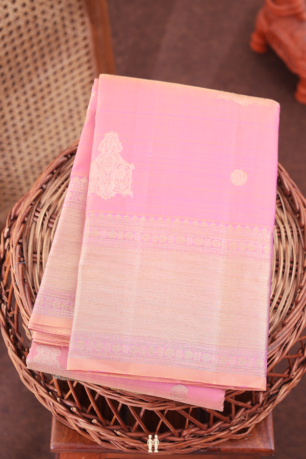 Kanchipuram Silk Saree In Pastel Pink With Zari Motifs