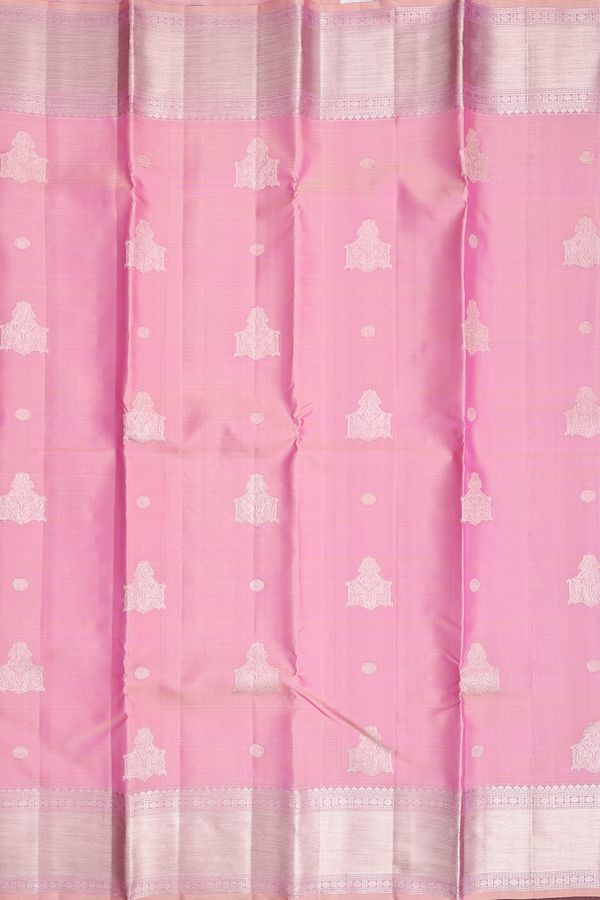 Kanchipuram Silk Saree In Pastel Pink With Zari Motifs
