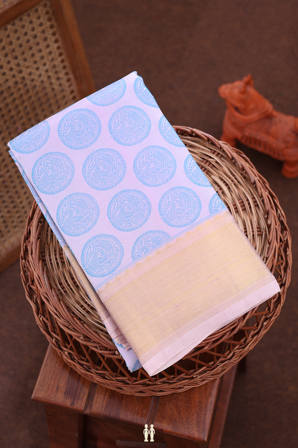 Kanchipuram Silk Saree In Pale Pink With Peacock Motifs