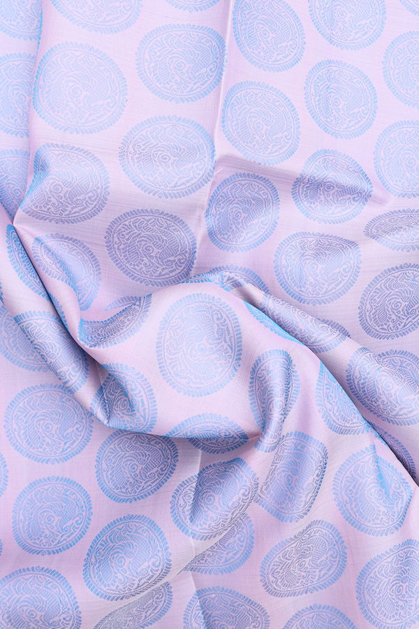 Kanchipuram Silk Saree In Pale Pink With Peacock Motifs