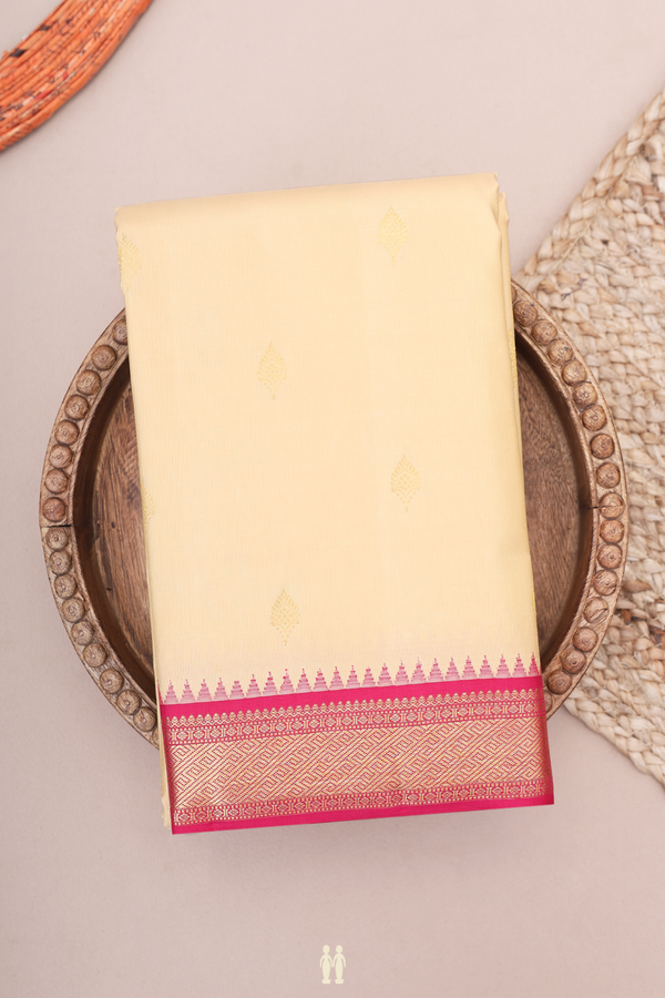 Kanchipuram Silk Saree In Pastel Tan With Zari Buttas
