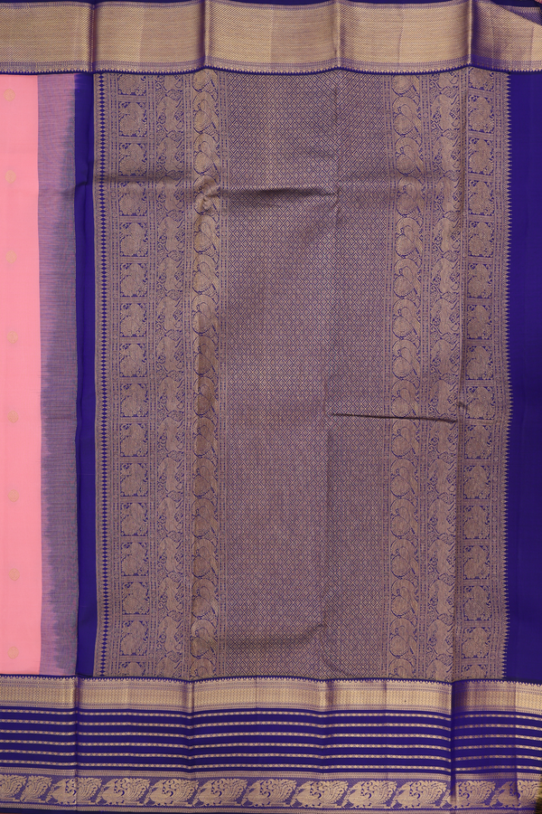Kanchipuram Silk Saree In Peach Pink With Chakram Buttas