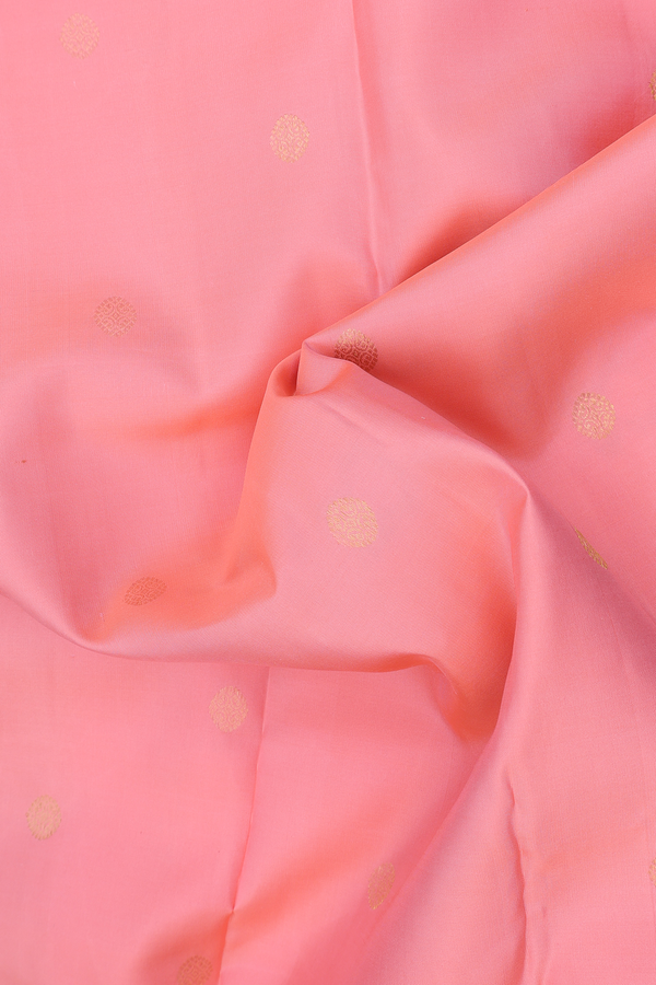 Kanchipuram Silk Saree In Peach Pink With Chakram Buttas