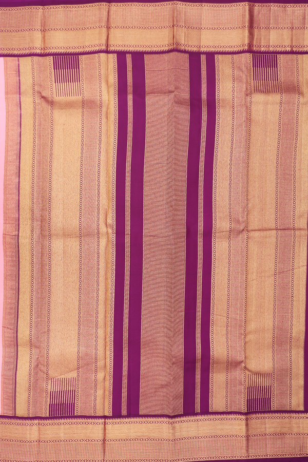 Kanchipuram Silk Saree In Peach Pink With Threadwork Buttas