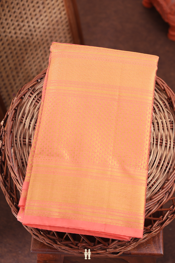 Kanchipuram Silk Saree In Peachy Pink With Zari Buttis