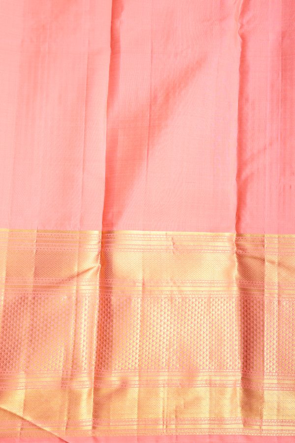 Kanchipuram Silk Saree In Peachy Pink With Zari Buttis