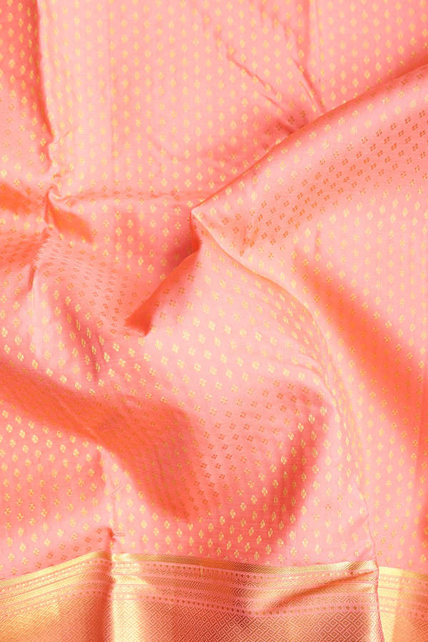 Kanchipuram Silk Saree In Peachy Pink With Zari Buttis