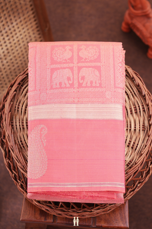 Kanchipuram Silk Saree In Peach With Brocade Design