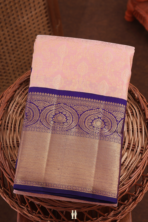 Kanchipuram Silk Saree In Peach With Brocade Design