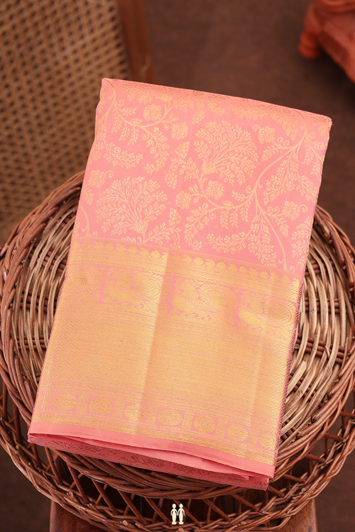 Kanchipuram Silk Saree In Peach With Brocade Design