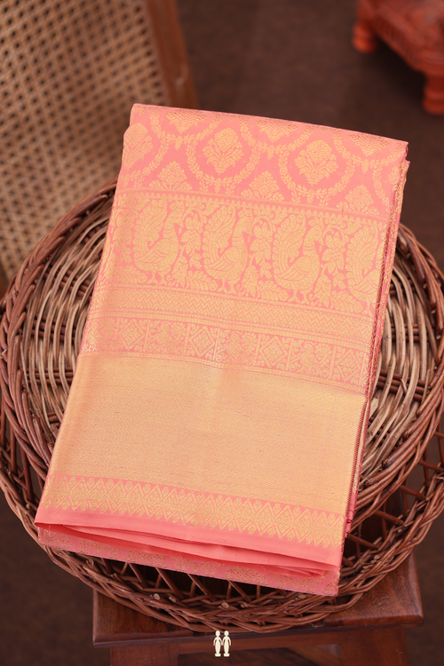 Kanchipuram Silk Saree In Peach With Brocade Design
