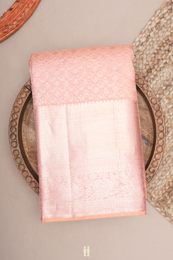 Kanchipuram Silk Saree In Peach With Brocade Design