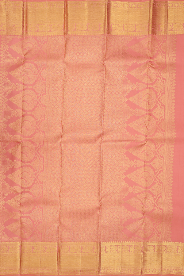 Kanchipuram Silk Saree In Peach With Brocade Design