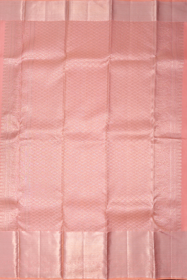 Kanchipuram Silk Saree In Peach With Brocade Design
