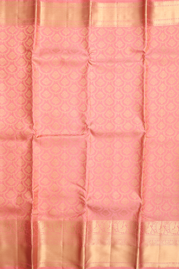 Kanchipuram Silk Saree In Peach With Brocade Design